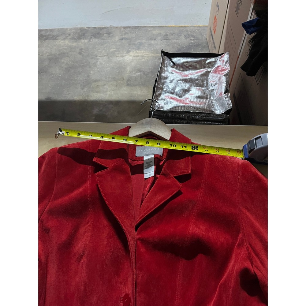 Vintage Liz Claiborne Womens Genuine Suede Jacket M Cherry Red‎ Minimalist Chic - Picture 5 of 9